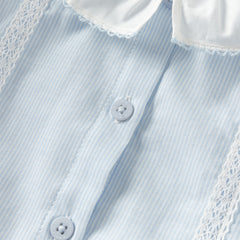 Dave&Bella Toddler Girls Summer Stylish Blue White Striped Lightweight Dress-style Shirts