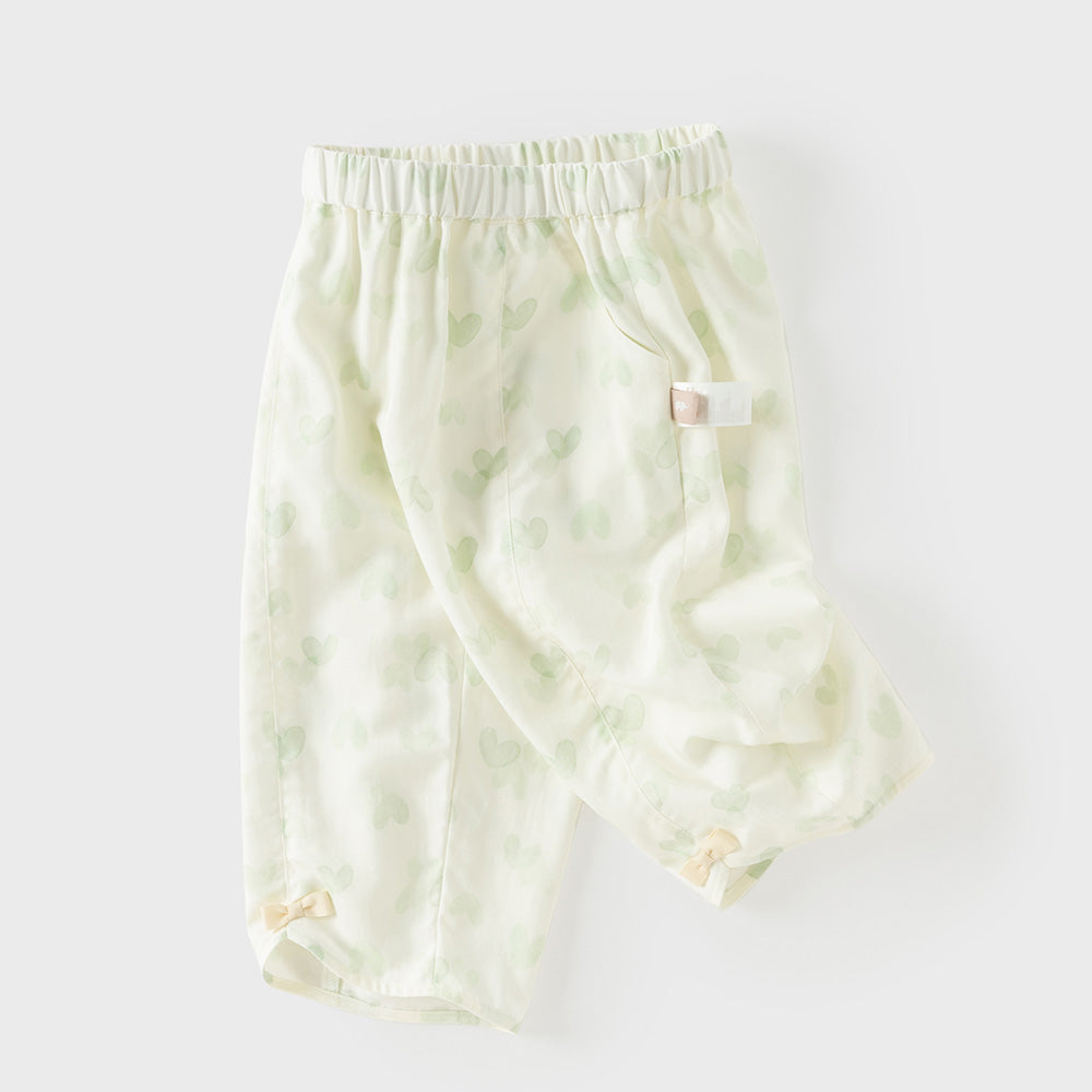 Dave&Bella Summer Toddler Girls Heart Print/Flower Print Straight-leg Casual Pants