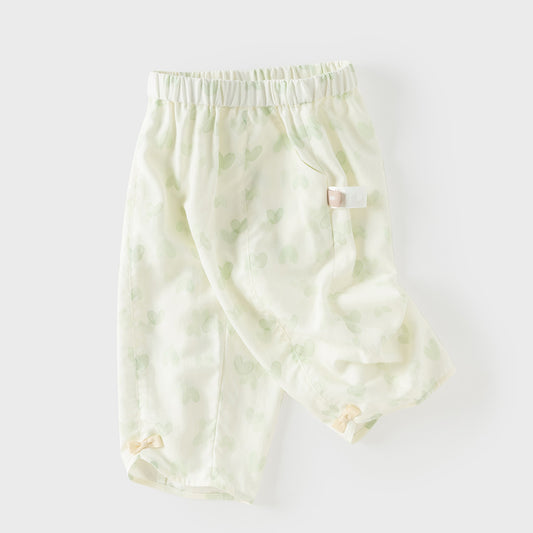 Dave&Bella Summer Toddler Girls Heart Print/Flower Print Straight-leg Casual Pants