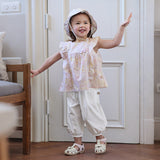 Dave&Bella Summer Toddler Girls Fashion Floral Sleeveless Breathable Top Pant Suits