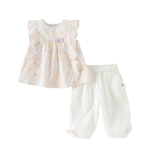 Dave&Bella Summer Toddler Girls Fashion Floral Sleeveless Breathable Top Pant Suits