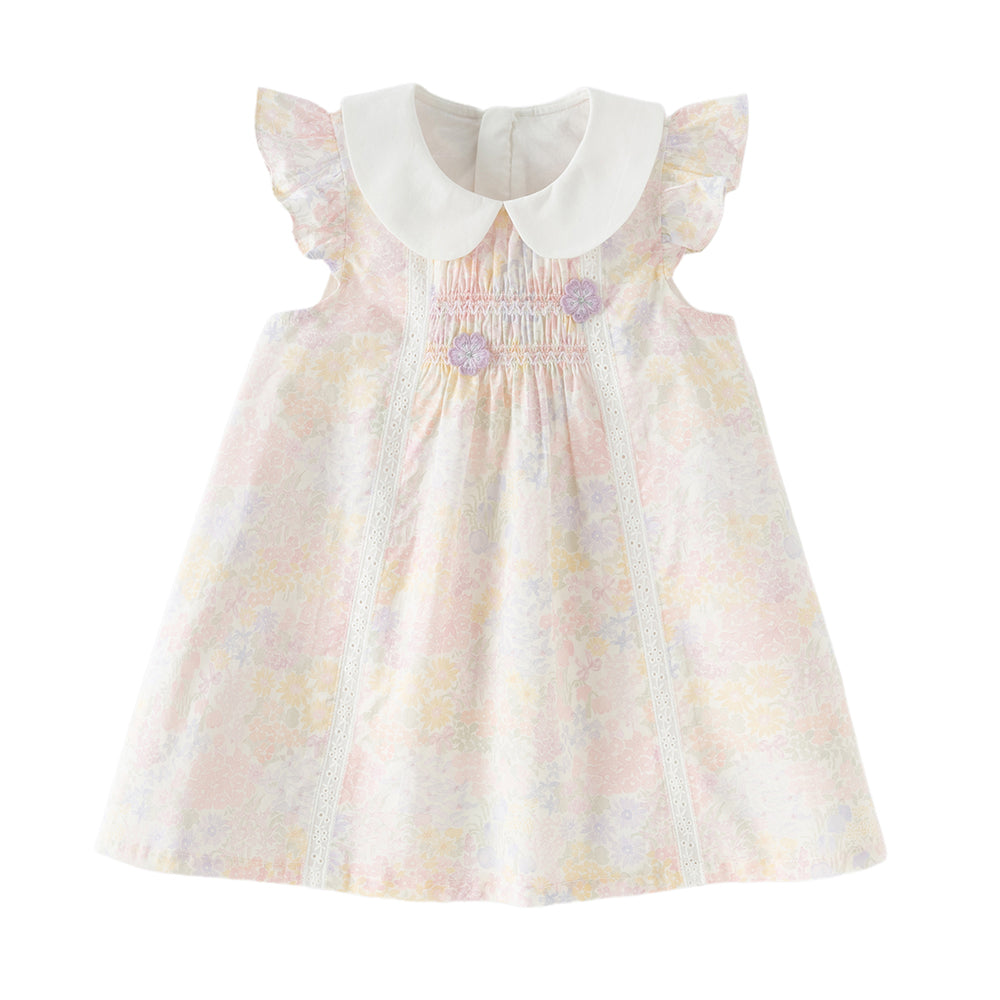 Dave&Bella Toddler Girls Summer Light Pink Floral Sleeveless Soft Cotton A-line Daily Dress