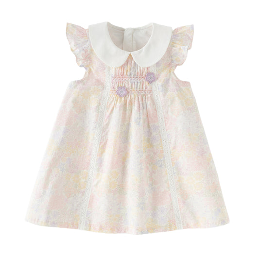 Dave&Bella Toddler Girls Summer Light Pink Floral Sleeveless Soft Cotton A-line Daily Dress