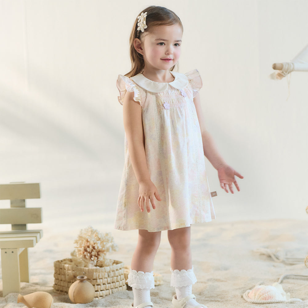 Dave&Bella Toddler Girls Summer Light Pink Floral Sleeveless Soft Cotton A-line Daily Dress