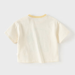 Dave&Bella Summer Toddler Boys Beige Short Sleeve Cotton Comfortable T-shirts