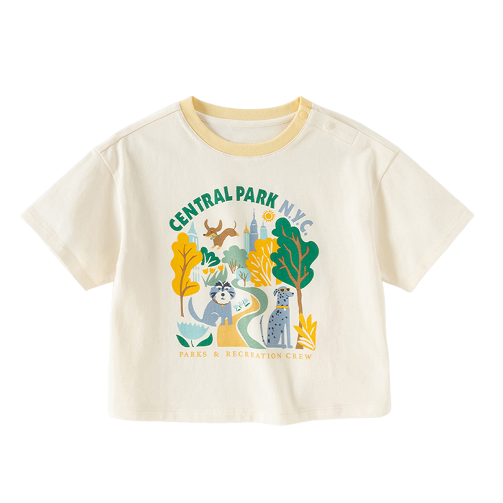 Dave&Bella Summer Toddler Boys Beige Short Sleeve Cotton Comfortable T-shirts