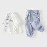 Dave&Bella Toddler Boys Summer Purple Chinese-style Turtle Comfortable Top Pant Suits