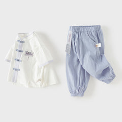 Dave&Bella Toddler Boys Summer Purple Chinese-style Turtle Comfortable Top Pant Suits