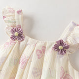 Dave&Bella Summer Toddler Girls Butterfly Print Stylish Square Collar Top Shorts Sets
