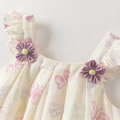 Dave&Bella Summer Toddler Girls Butterfly Print Stylish Square Collar Top Shorts Sets