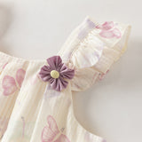 Dave&Bella Summer Toddler Girls Butterfly Print Stylish Square Collar Top Shorts Sets