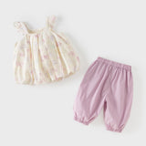 Dave&Bella Summer Toddler Girls Butterfly Print Stylish Square Collar Top Shorts Sets