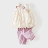 Dave&Bella Summer Toddler Girls Butterfly Print Stylish Square Collar Top Shorts Sets