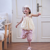 Dave&Bella Summer Toddler Girls Butterfly Print Stylish Square Collar Top Shorts Sets