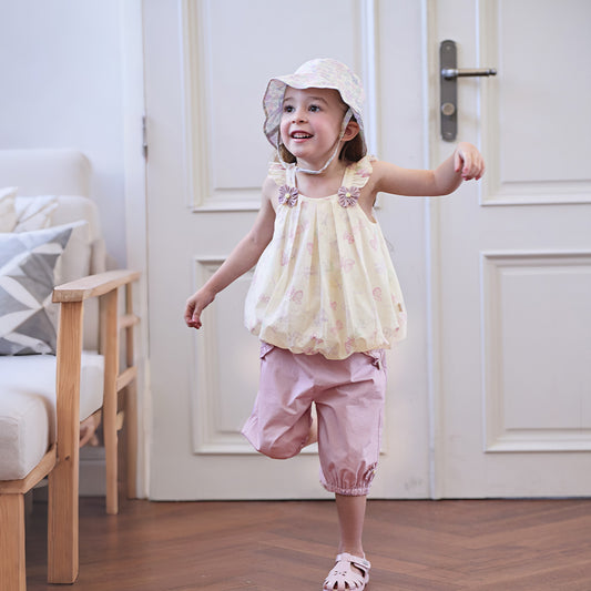 Dave&Bella Summer Toddler Girls Butterfly Print Stylish Square Collar Top Shorts Sets