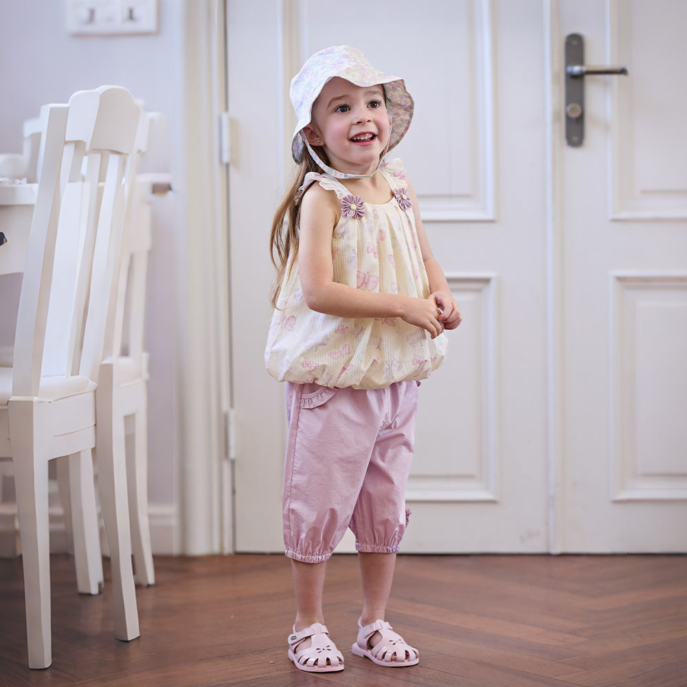 Dave&Bella Summer Toddler Girls Butterfly Print Stylish Square Collar Top Shorts Sets