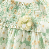 Dave&Bella Toddler Girls Summer Green Floral Sleeveless Cotton Top Shorts Outfit Sets