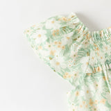 Dave&Bella Toddler Girls Summer Green Floral Sleeveless Cotton Top Shorts Outfit Sets