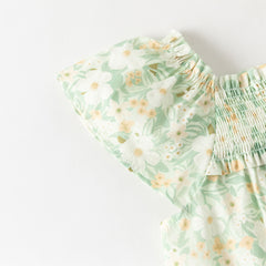 Dave&Bella Toddler Girls Summer Green Floral Sleeveless Cotton Top Shorts Outfit Sets