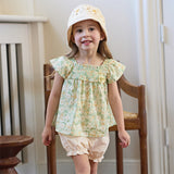 Dave&Bella Toddler Girls Summer Green Floral Sleeveless Cotton Top Shorts Outfit Sets