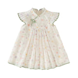 Dave&Bella Toddler Girls Summer Floral Chinese-style Flutter-sleeve Shining Mesh Dress