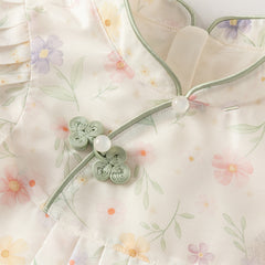 Dave&Bella Toddler Girls Summer Floral Chinese-style Flutter-sleeve Shining Mesh Dress