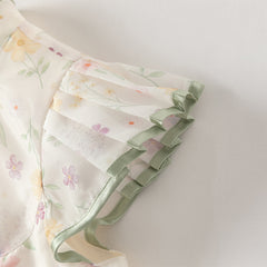 Dave&Bella Toddler Girls Summer Floral Chinese-style Flutter-sleeve Shining Mesh Dress