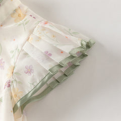 Dave&Bella Toddler Girls Summer Floral Chinese-style Flutter-sleeve Shining Mesh Dress