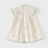 Dave&Bella Toddler Girls Summer Floral Chinese-style Flutter-sleeve Shining Mesh Dress