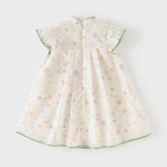 Dave&Bella Toddler Girls Summer Floral Chinese-style Flutter-sleeve Shining Mesh Dress