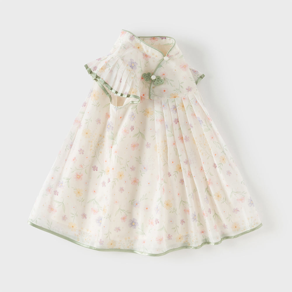Dave&Bella Toddler Girls Summer Floral Chinese-style Flutter-sleeve Shining Mesh Dress