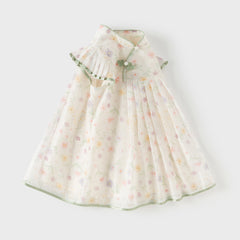 Dave&Bella Toddler Girls Summer Floral Chinese-style Flutter-sleeve Shining Mesh Dress