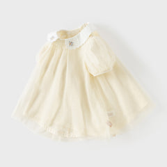 Dave&Bella Summer Toddler Girls Apricot Bubble Sleeve Comfortable Mesh A-line T-shirts