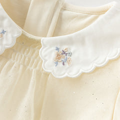 Dave&Bella Summer Toddler Girls Apricot Bubble Sleeve Comfortable Mesh A-line T-shirts