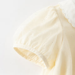 Dave&Bella Summer Toddler Girls Apricot Bubble Sleeve Comfortable Mesh A-line T-shirts