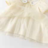 Dave&Bella Summer Toddler Girls Apricot Bubble Sleeve Comfortable Mesh A-line T-shirts