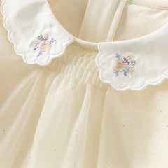 Dave&Bella Summer Toddler Girls Apricot Bubble Sleeve Comfortable Mesh A-line T-shirts