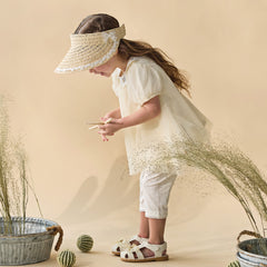 Dave&Bella Summer Toddler Girls Apricot Bubble Sleeve Comfortable Mesh A-line T-shirts