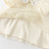 Dave&Bella Summer Toddler Girls Apricot Bubble Sleeve Comfortable Mesh A-line T-shirts