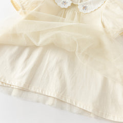 Dave&Bella Summer Toddler Girls Apricot Bubble Sleeve Comfortable Mesh A-line T-shirts