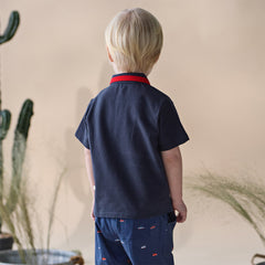 Dave&Bella Kids Boys Summer Navy Blue College-style Soft Short Sleeve Polos