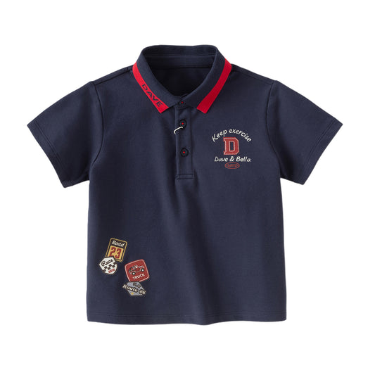 Dave&Bella Kids Boys Summer Navy Blue College-style Soft Short Sleeve Polos