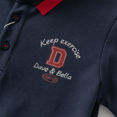 Dave&Bella Kids Boys Summer Navy Blue College-style Soft Short Sleeve Polos