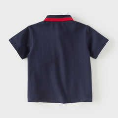 Dave&Bella Kids Boys Summer Navy Blue College-style Soft Short Sleeve Polos
