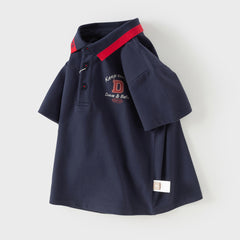 Dave&Bella Kids Boys Summer Navy Blue College-style Soft Short Sleeve Polos