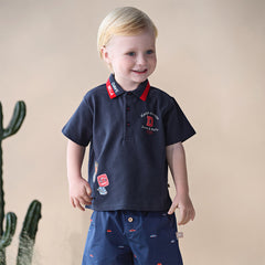 Dave&Bella Kids Boys Summer Navy Blue College-style Soft Short Sleeve Polos