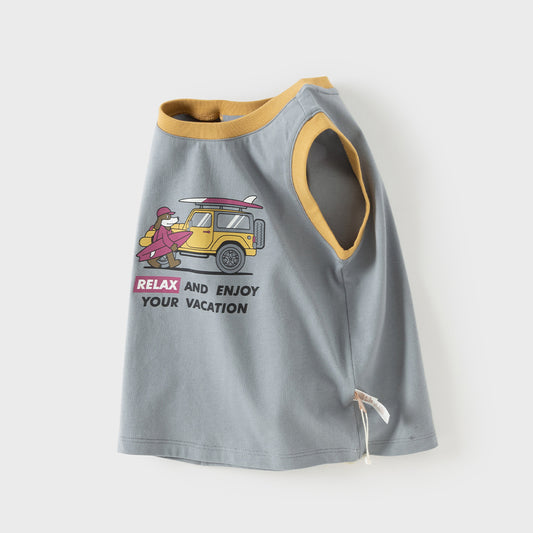 Dave&Bella Summer Toddler Boys Sleeveless Car Print Casual Comfortable Tank Tops