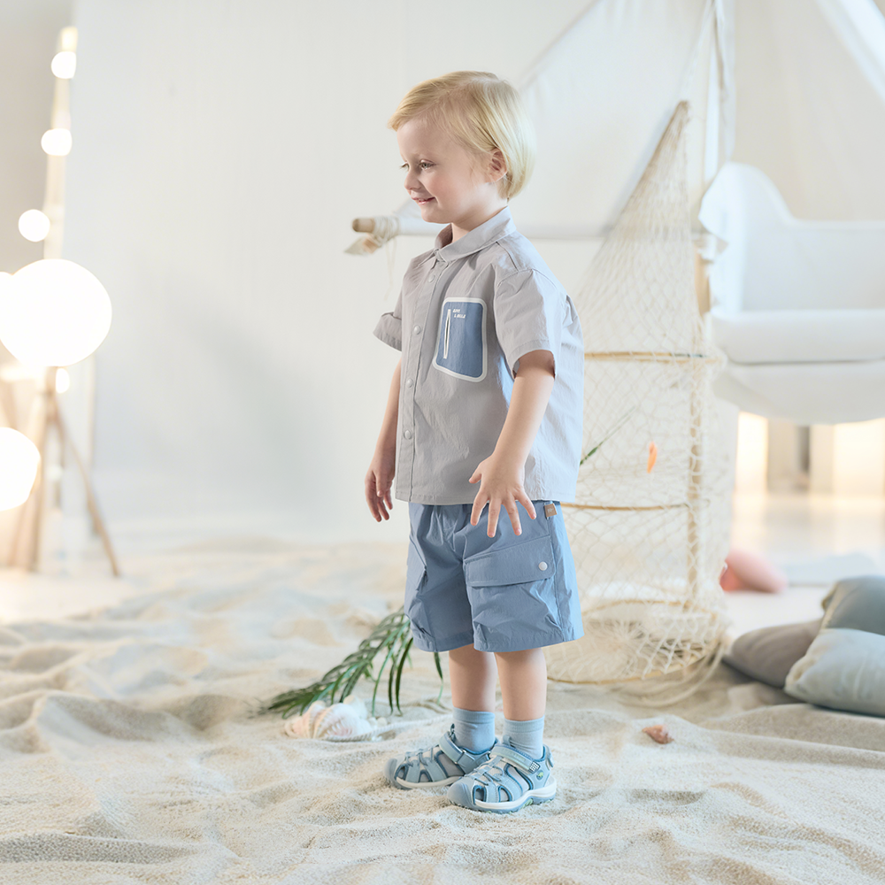 Dave&Bella Summer Kids Boys Elegant Grey Short Sleeve Casual Comfortable Outfit Sets