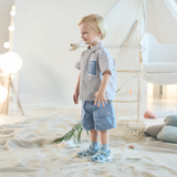 Dave&Bella Summer Kids Boys Elegant Grey Short Sleeve Casual Comfortable Outfit Sets