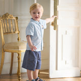 Dave&Bella Toddler Boys Summer Stylish Blue White Striped Formal Cotton Shirts